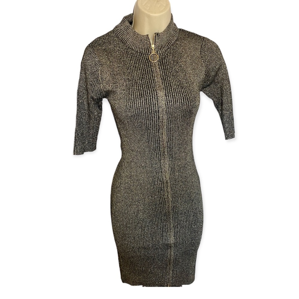 NWT body-con black|gold long sleeve dress women size M Say-What brand Ring Y2K